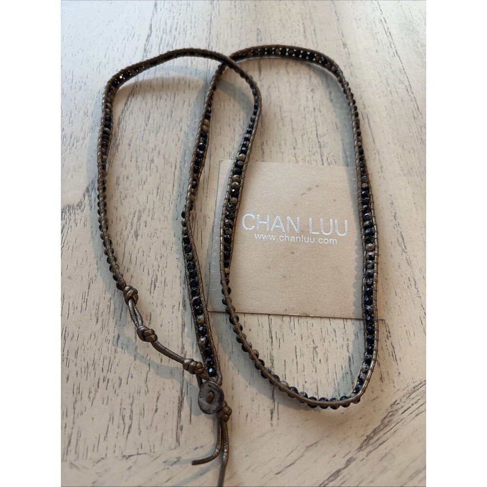 Chan Luu SS Nugget Brown Leather Wrap Bracelet / Necklace 35"